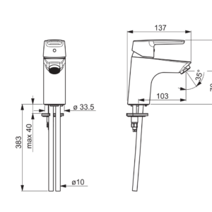 Praustuvo maišytuvas Saga be d.v, pajungimas lanksčiomis žarnelėmis