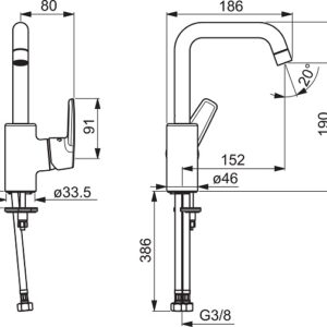Praustuvo maišytuvas Saga aukštu snapu be d.v, pajungimas lanksčiomis žarnelėmis