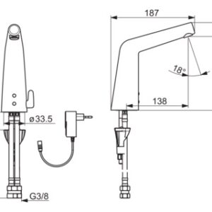 Bekontaktis praustuvo maišytuvas INSPERA (maitinimo blokelis 230/9V), Bluetooth