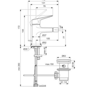 Bide maišytuvas La Dolce Vita su dugno vožtuvu, silver storm sp.