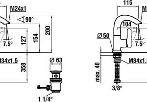 CURVE PRIME maišytuvas praustuvui sukiojamu snapu 115 mm, su d.v. chrom