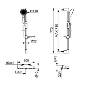 Dušo maišytuvas su dušo komplektu Oras Aurelia 4769, be ekcentrinių jungčių, chromas