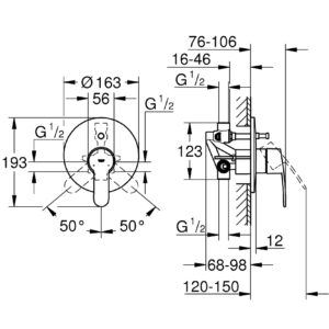 Eurostyle Cosmopolitan potinkinis maišytuvas voniai/dušui (komplektas)