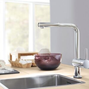 Grohe Minta Touch elektroninis plautuvės maišytuvas, L formos ištraukiamas snapas, nerūdijančio plieno spalva