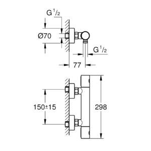 Grohtherm 800 Cosmopolitan termostatinis maišytuvas dušui (metal rankenėlės) chromas