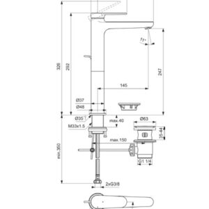 Ideal Standard CERAFINE O Nuovo  paaukštintas praustuvo maišytuvas su d.v, chromas