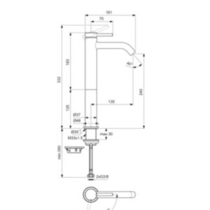 Ideal Standard CERALINE Nuovo H240 maišytuvas praustuvui su dugno vožtuvu, BlueStart, 3,8 l/min, chromas