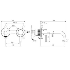 Ideal Standard CERALINE Nuovo potinkinis praustuvo maišytuvas, 180 mm snapas. Pilnam komplektui reikalinga universali po