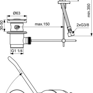 Ideal Standard Ceraplus praustuvo maišytuvas 18cm svirtimi, su dugno vožtuvu