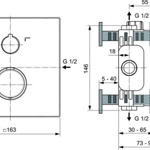 Ideal Standard Ceratherm C100 potinkinis termostatinis maišytuvas dušui ir voniai, išorinė dalis, matinė juoda