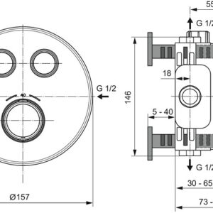 Ideal Standard Ceratherm Navigo potinkinis termostatinis maišytuvas dušui, dvi funkcijos, išorinė dalis, chromas