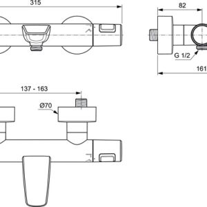 Ideal Standard Ceratherm T25 termostatinis vonios ir dušo maišytuvas, matinė juoda
