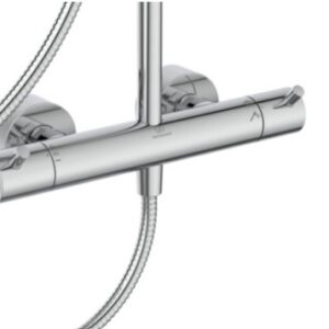 Ideal Standard T125 termostatinė dušo sistema su apvalia metaline 300 mm pagrindinė dušo galva, rankinis dušas „stick”,
