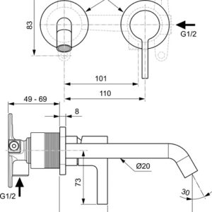 Ideal Standard potinkinis praustuvo maišytuvas JOY 180mm snapas, magnetic grey spalva