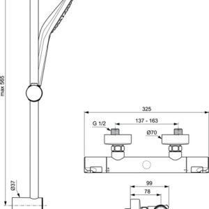 Ideal Standard termostatinis dušo maišytuvas Ceratherm T50 su rankiniu dušu ir dušo žarna