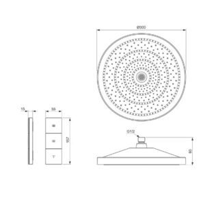 Idealrain SOLOS  lietaus dušo galva Ø300 mm, 3-jos. Elektroninis purškimo režimų perjungimas, chromas