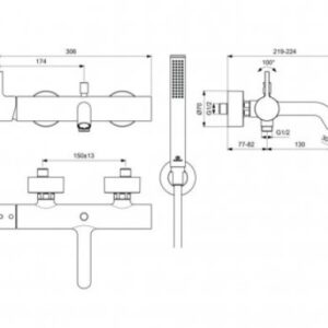 Joy virštinkinis vonios maišytuvas su  žarna, rankine dušo galva ir laikikliu, magnetic gray
