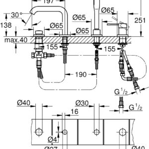 Maišytuvas voniai Essence New 4-ių dalių, montuojamas į vonios kraštą, warm sunset