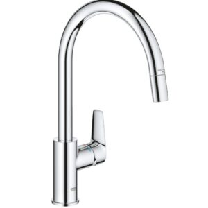 Plautuvės maišytuvas Bauedge aukštu snapu ir ištraukiamu dušeliu, chromas