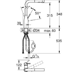 Plautuvės maišytuvas Essence su ištraukiamu dušeliu, nerūdijančio plieno spalva