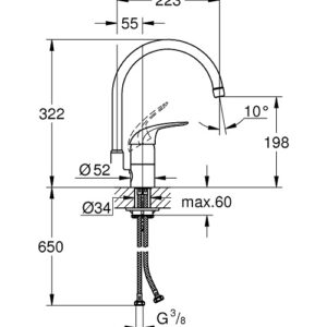 Plautuvės maišytuvas Euroeco aukštu snapu, chromas