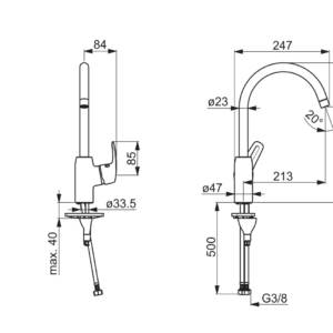 Plautuvės maišytuvas Safira su aukštu sukiojamu snapu, pajungimas lanksčiomis žarnelėmis