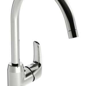 Plautuvės maišytuvas Safira su aukštu sukiojamu snapu, pajungimas lanksčiomis žarnelėmis