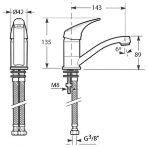 Plautuvės maišytuvas TALAS sukiojamu snapu 143 mm, chromas