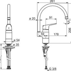 Plautuvės maišytuvas Vega su aukštu sukiojamu snapu, juodos matinės spalvos