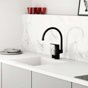 Plautuvės maišytuvas Vega su ventiliu indaplovei, juodos matinės spalvos