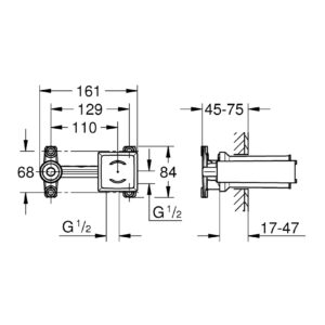 Potinkinė 2-jų dalių praustuvo maišytuvo dalis, montavimui sienoje