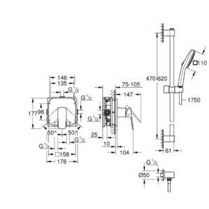 Potinkinis dušo maišytuvas su rankiniu dušeliu Grohe Cubeo, chromas