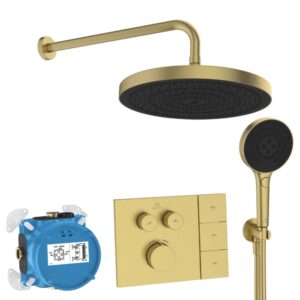 Potinkinis termostatinis maišytuvas Ceratherm Solos:300mm 3f galva, rank. dušas 130 mm 3f,  400 mm 1/2 alkūnė, šlif.auks