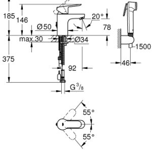 Praustuvo maišytuvas BauEdge su bidetės dušeliu