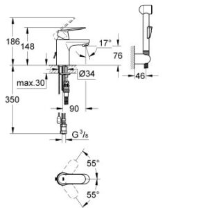 Praustuvo maišytuvas Eurosmart Cosmopolitan su bide dušeliu, be d.v., chromas