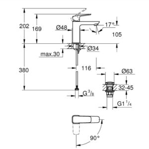 Praustuvo maišytuvas Grohe Cubeo ES, 1/2″, M dydžio, su PushOp d.v.chromas