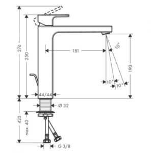 Praustuvo maišytuvas Hansgrohe Vernis Shape 190 su dugno vožtuvu, chromas