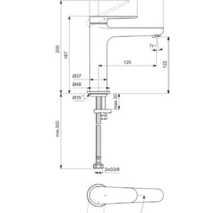 Praustuvo maišytuvas Ideal Standard CERAFINE O Nuovo H120, be dugno vožtuvo, BlueStart, 3,8 l/min, chromas