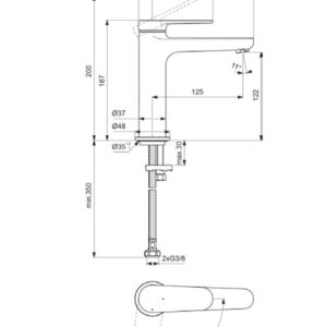 Praustuvo maišytuvas Ideal Standard CERAFINE O Nuovo H120, be dugno vožtuvo, BlueStart, 3,8 l/min, matinė juoda