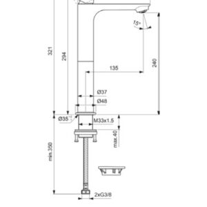 Praustuvo maišytuvas Ideal Standard CeraLife O H240 be dugno vožtuvo, BlueStart, 3,8 l/min, chromas