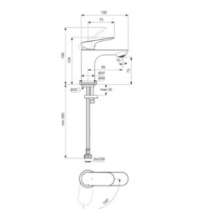 Praustuvo maišytuvas Ideal Standard CeraLife O H75  be dugno vožtuvo, Blue Start, 3,8 l/min, chromas