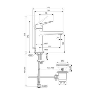 Praustuvo maišytuvas La Dolce Vita su dugno vožtuvu, silver storm sp.