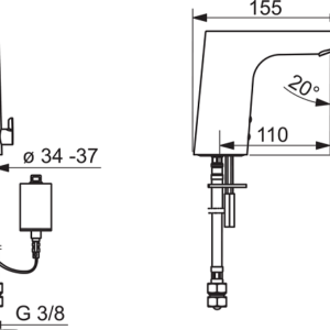 Praustuvo maišytuvas Oras Electra, su 6V baterija, juodos matinės spalvos