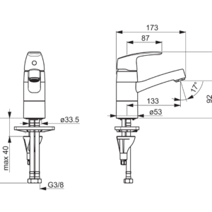 Praustuvo maišytuvas Safira su sukiojamu snapeliu be d.v., pajungimas lanksčiomis žarnelėmis