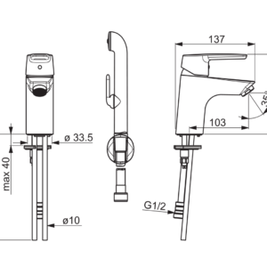 Praustuvo maišytuvas Saga su Bidetta rankiniu dušeliu be d.v., chromas