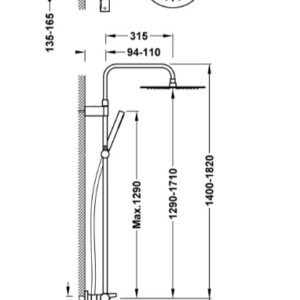 Termostatinė virštinkinė dušo/vonios sistema juoda matinė