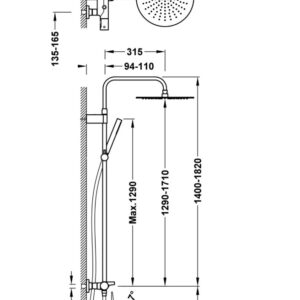 Termostatinė vonios/dušo sistema virštinkinė ner.pl sp. 30cm lietaus dušas