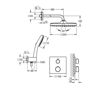 Termostatinis potinkinio dušo maišytuvas Grohtherm su Tempesta 250 Cube, be vid. montav, d