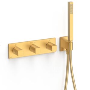 Termostatinis potinkinis maišytuvas voniai/dušui B-system, 3-jų šakų, matinis auksas 24k