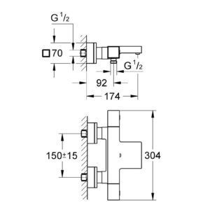 Termostatinis vonios/dušo maišytuvas Grotherm Cube, chromas